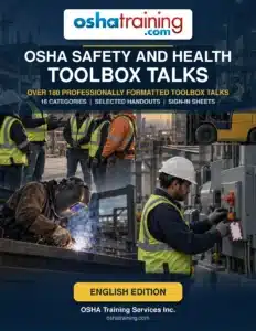 Cover of the English OSHA safety and health toolbox talk PDF packet from OSHA Training Services Inc.