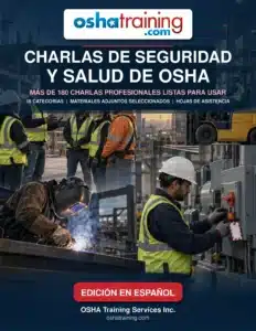 Cover of the Spanish OSHA safety and health toolbox talk PDF packet from OSHA Training Services Inc.
